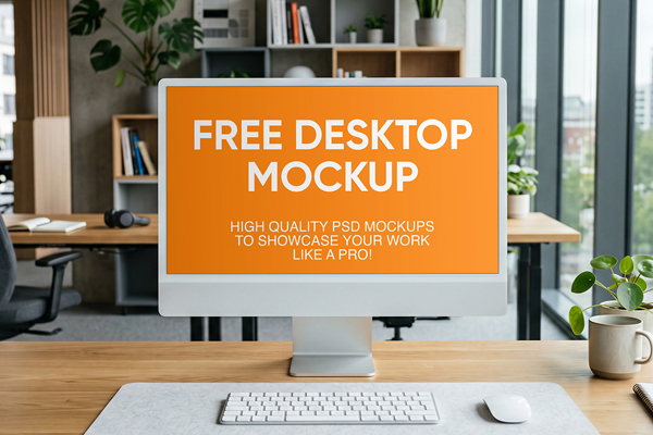 Free Office iMac Screen Mockup PSD Template
