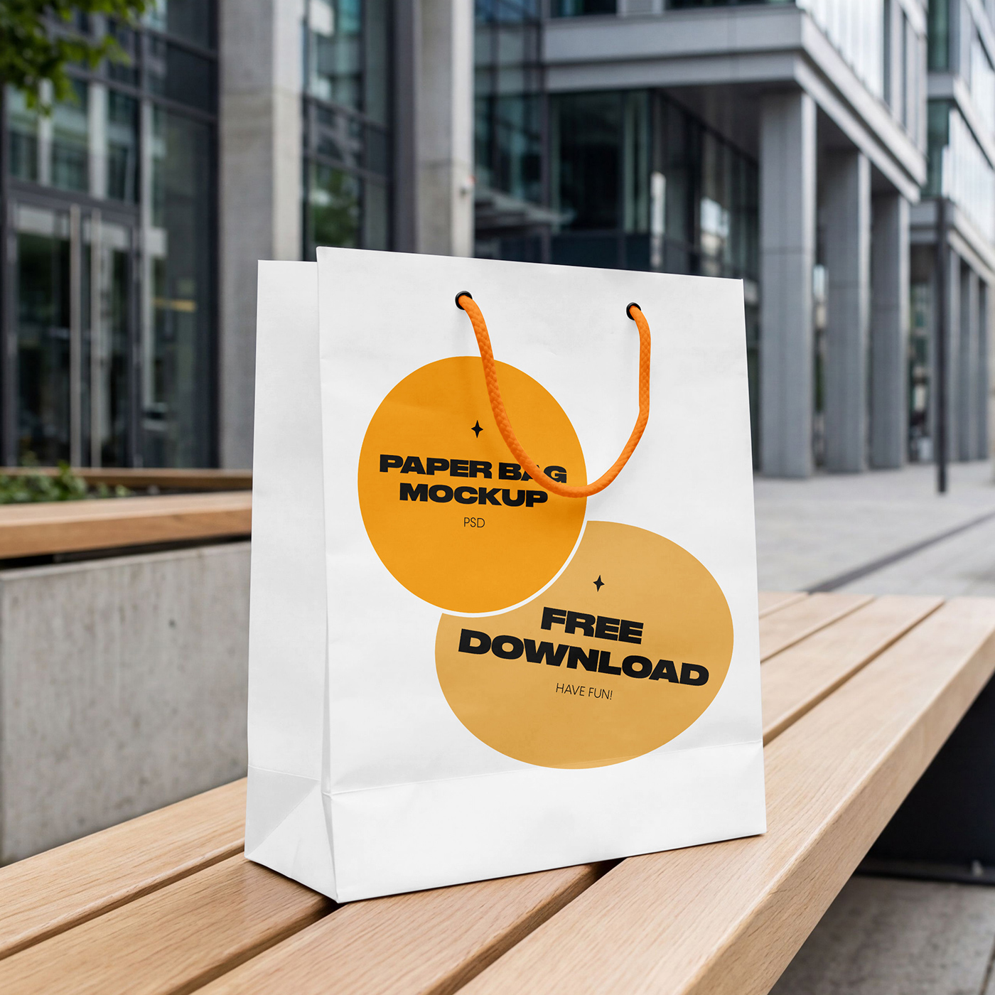 Free Paper Bag on Bench Mockup PSD Template