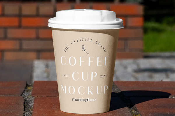 Free Paper Cup on Low Wall Mockup PSD Template