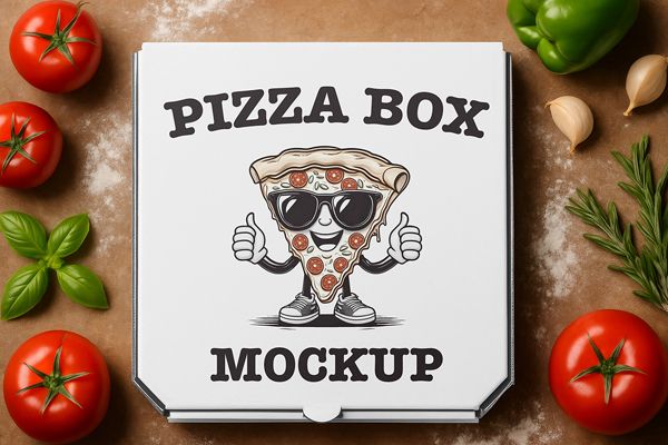 Free Pizza Box with Vegetables Mockup PSD Template