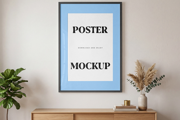 Free Poster in Living Room Mockup PSD Template