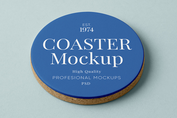 Free Round Thick Coaster Mockup PSD Template