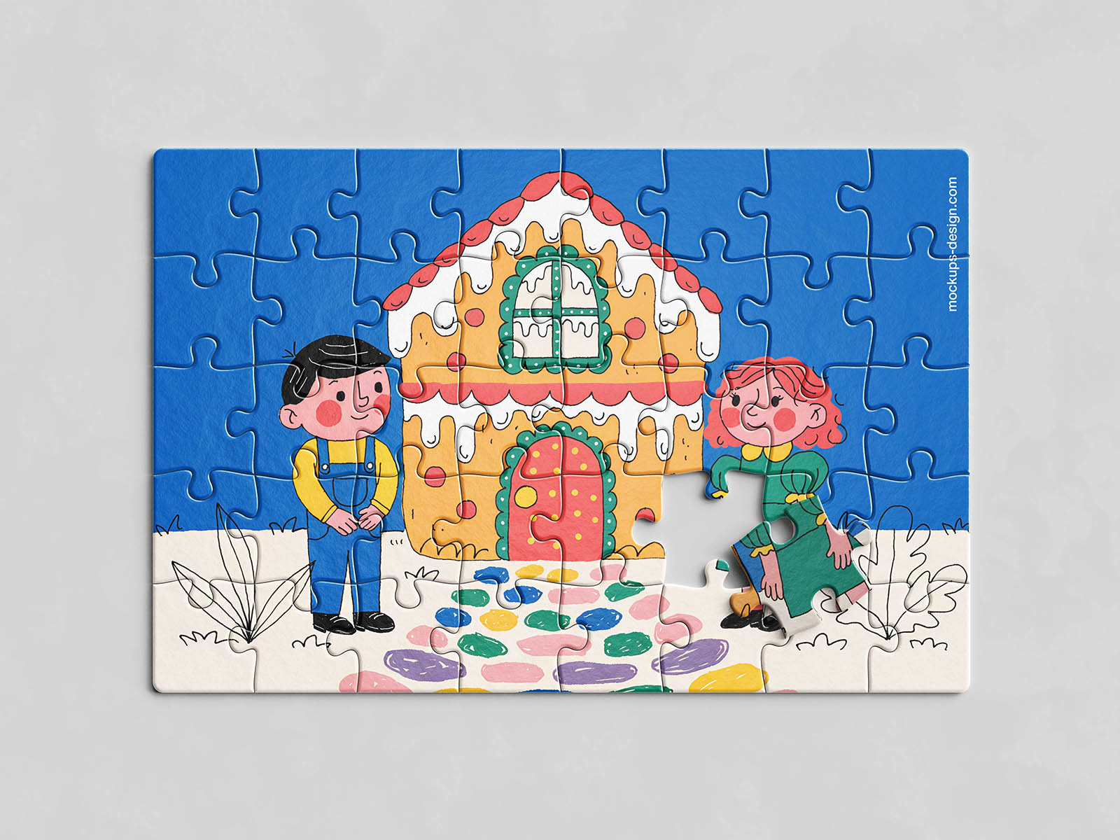 Free Scattered Piece Jigsaw Puzzle Mockup PSD Template