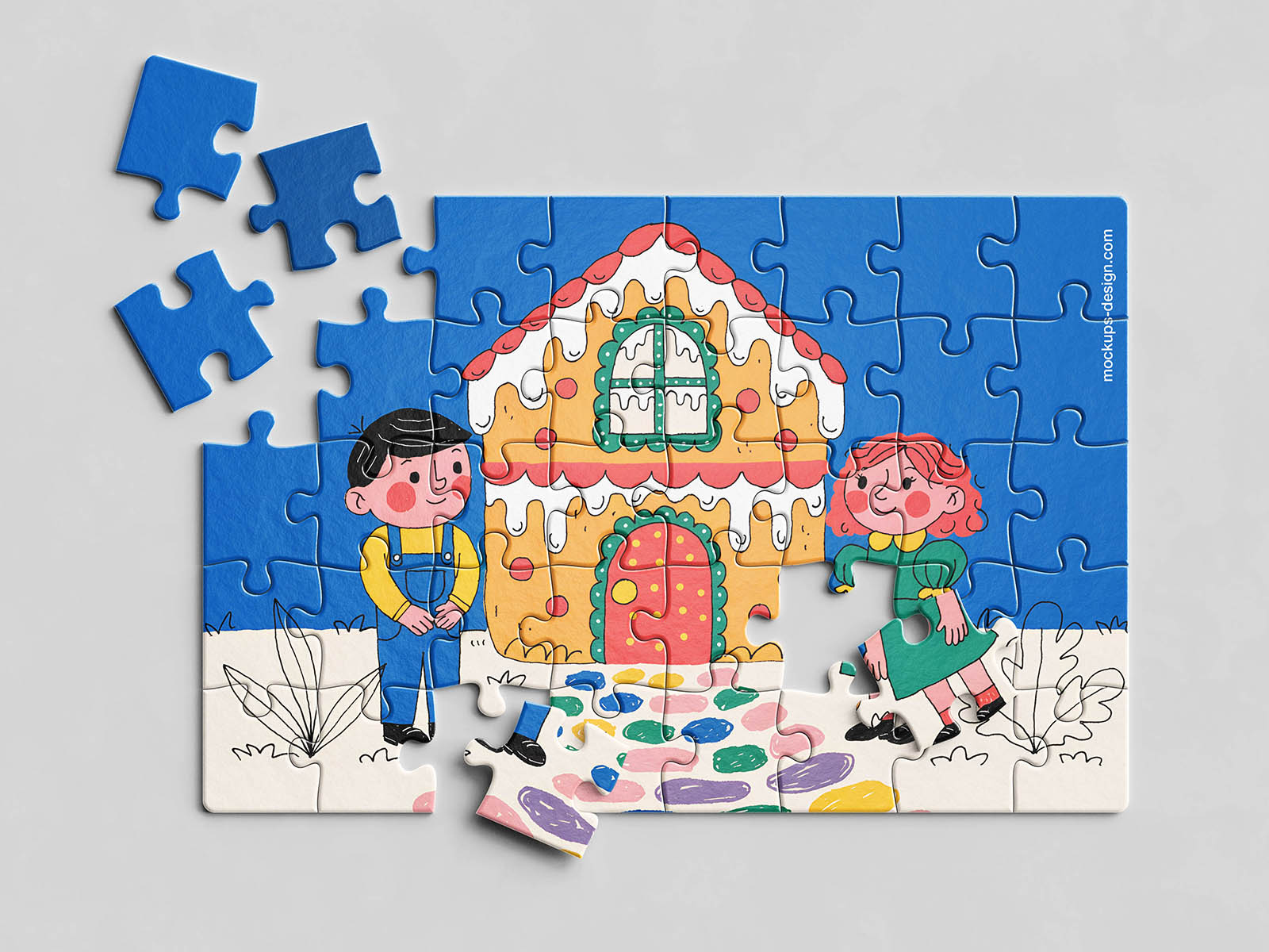 Free Scattered Piece Jigsaw Puzzle Mockup PSD Template
