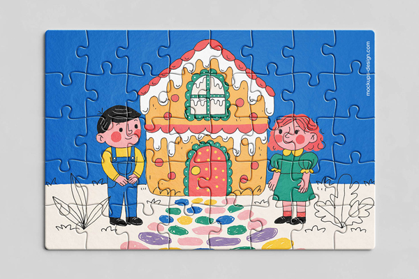 Free Scattered Piece Jigsaw Puzzle Mockup PSD Template