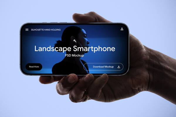 Free Silhouette Landscape Smartphone Mockup PSD Template
