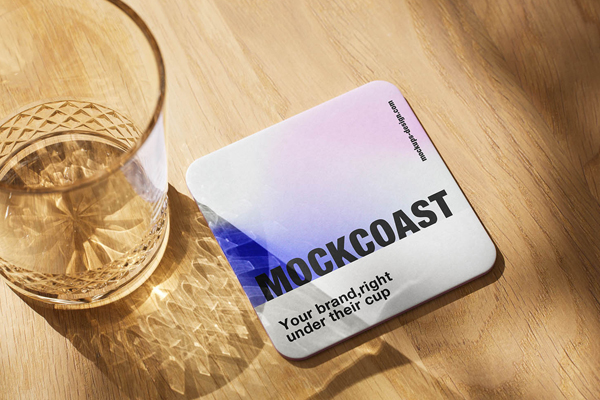 Free Square Rounded Corner Coaster Mockup PSD Template
