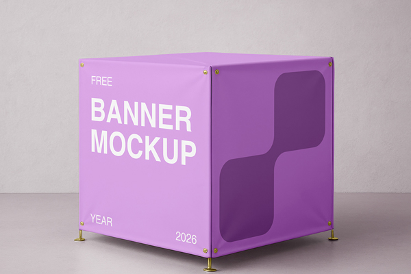 Free Standing Cubic Banner Mockup PSD Template