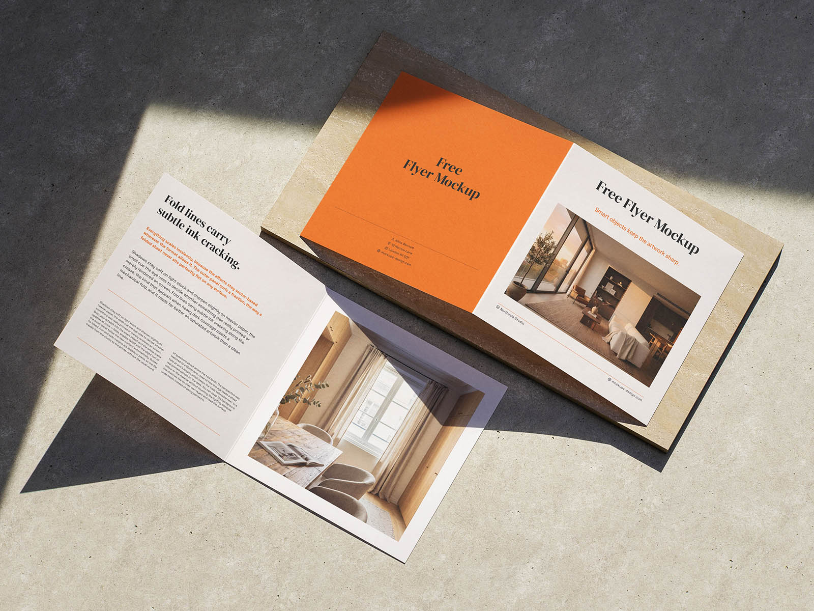 Free Sunlit Square Bifold Flyer Mockup PSD Template