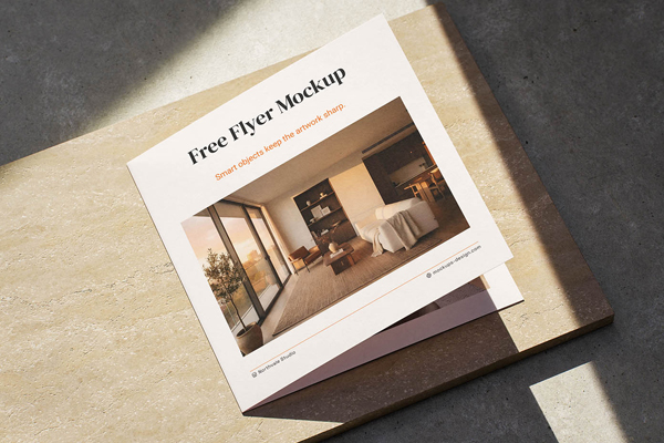 Free Sunlit Square Bifold Flyer Mockup PSD Template