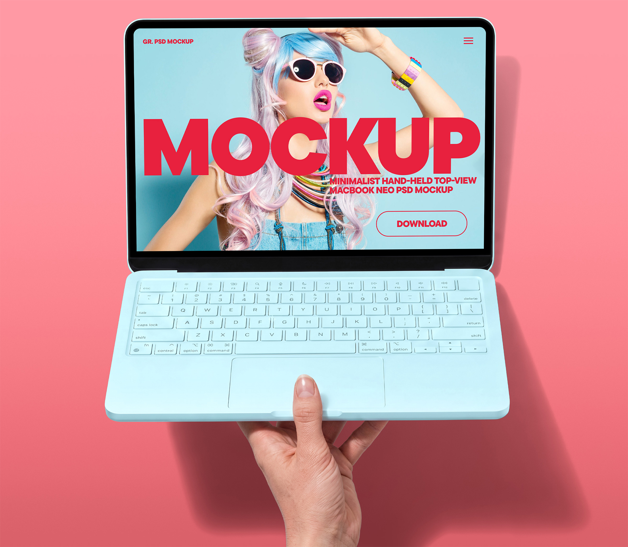 Free Top View MacBook Neo Mockup PSD Template