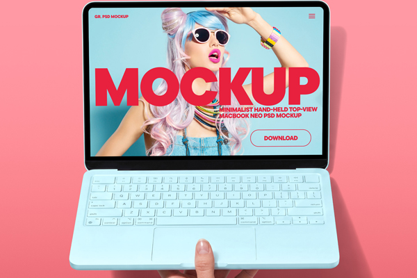 Free Top View MacBook Neo Mockup PSD Template