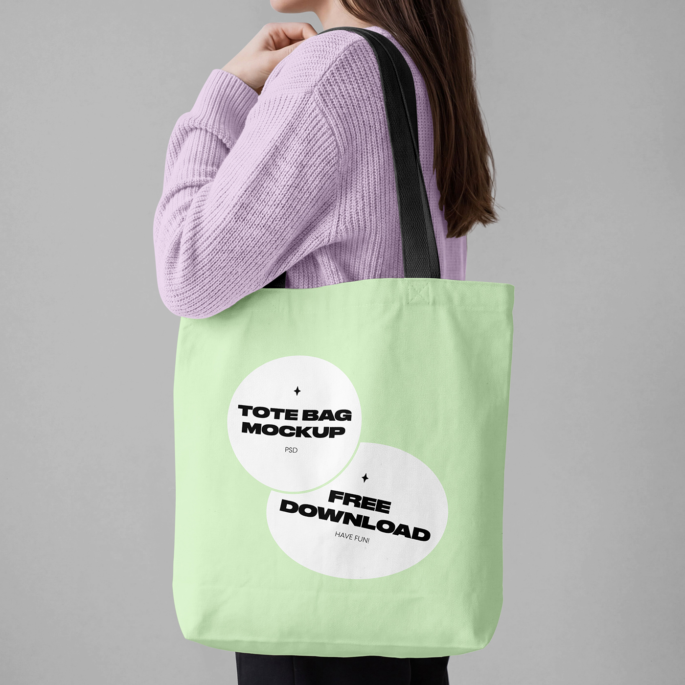 Free Tote Bag on Shoulder Mockup PSD Template