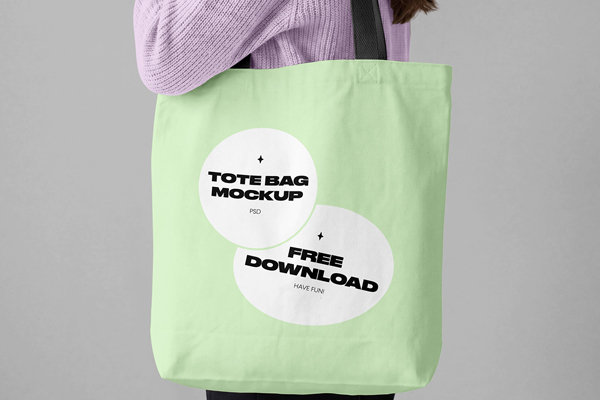 Free Tote Bag on Shoulder Mockup PSD Template