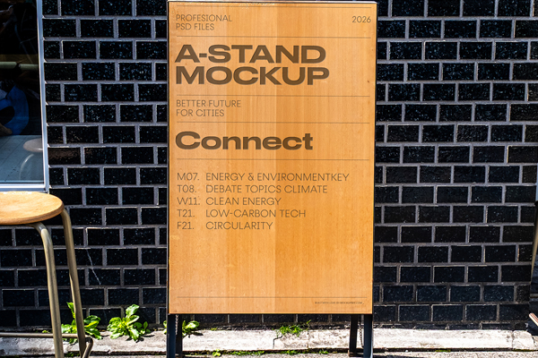 Free Wood Stand Mockup PSD Template